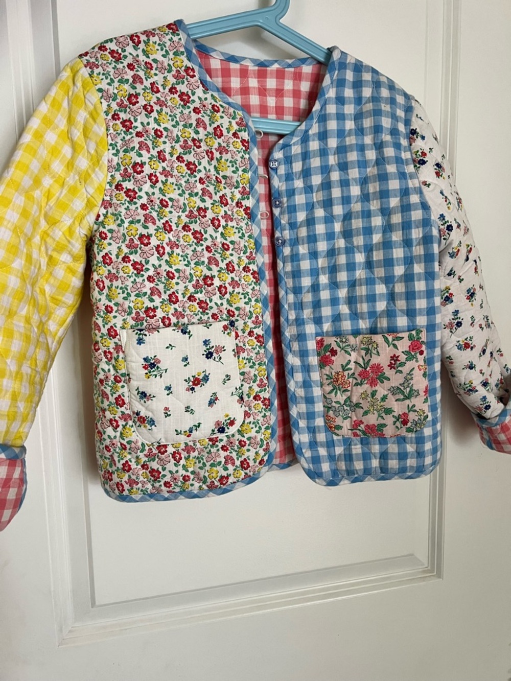 Mini Boden Quilted Patchwork Jacket - Yellow, Blue, Pink, White